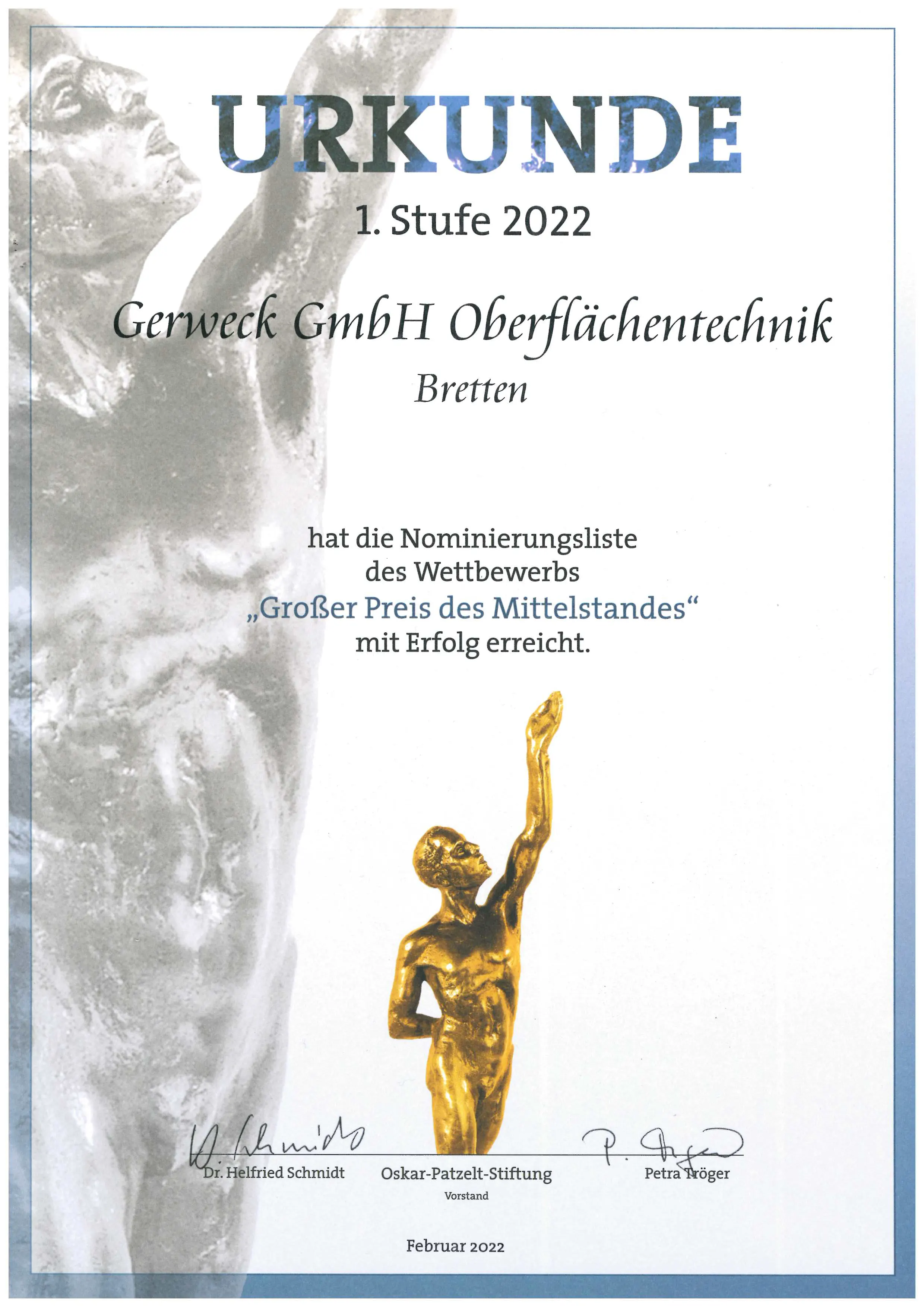 Urkunde Nominierung 2022